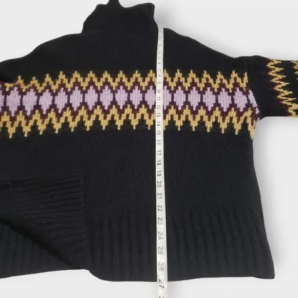 A.L.C. Tracey Fair Isle Sweater Oversized Alpaca Turtleneck Blk Bordeaux Sz Med - Picture 13 of 13